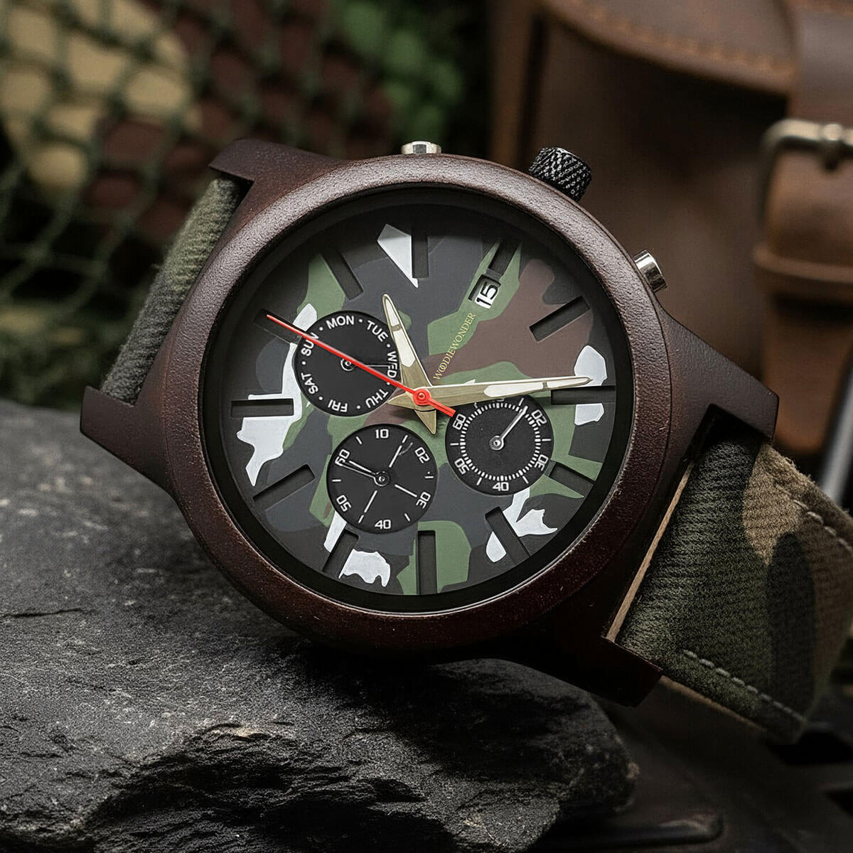 camo Zegarek moro w stylu wojskowym z drewna