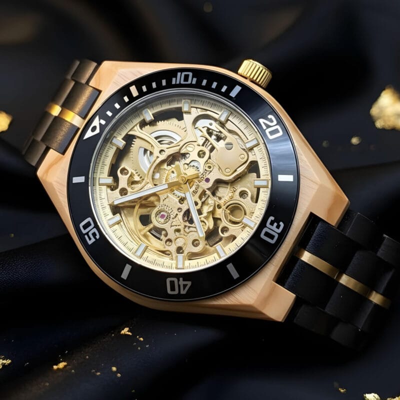 Złoty drewniany zegarek