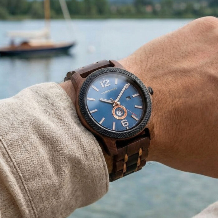 Sagilo blue zegarek męski drewniany na ręce